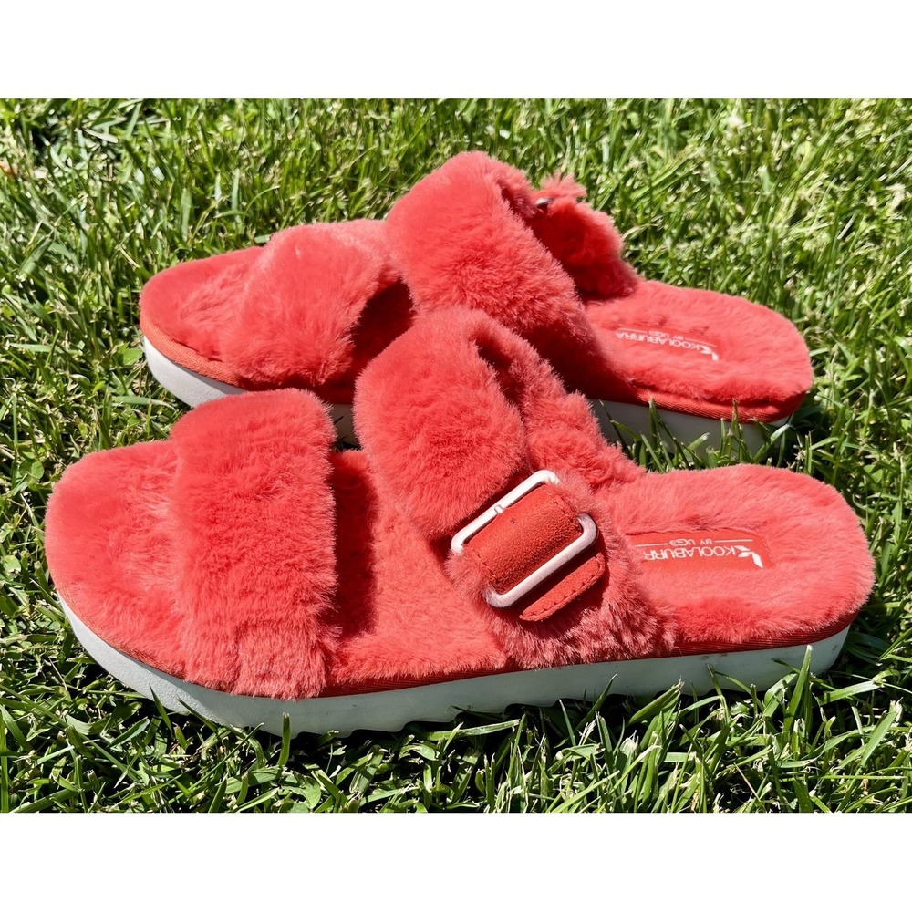 Koolaburra By UGG Sandals Womens Size 8 Red Faux Fur Slide Buckle 1110213